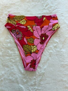 aerie Floral High-Waist Bikini Bottom in Pink, Red & Orange